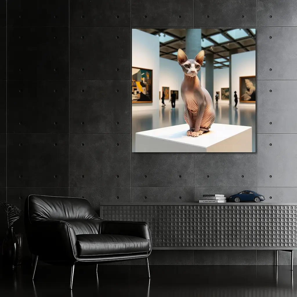 Sphynx Cat Sitting in Art Gallery – Wall Art