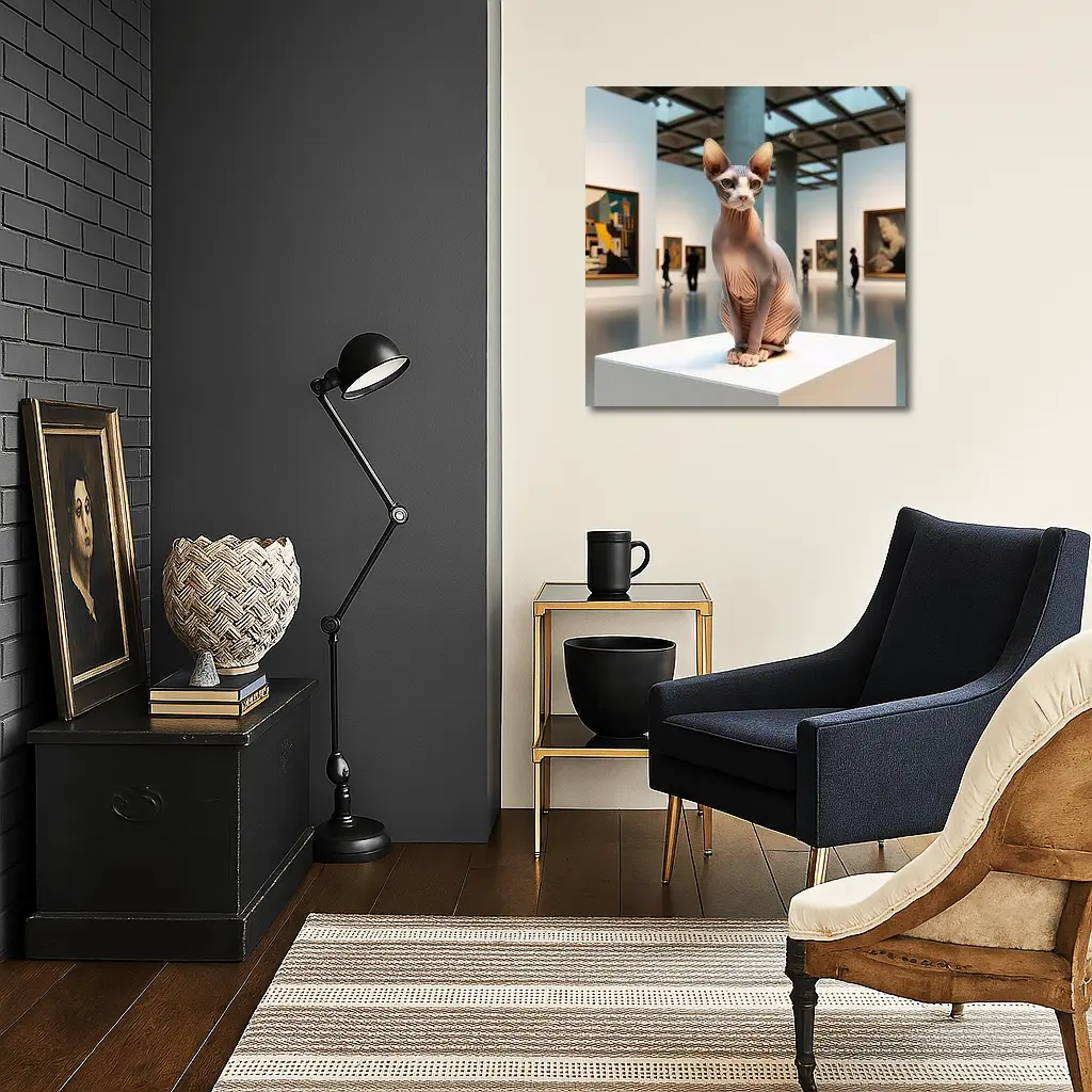 Sphynx Cat Sitting in Art Gallery – Wall Art