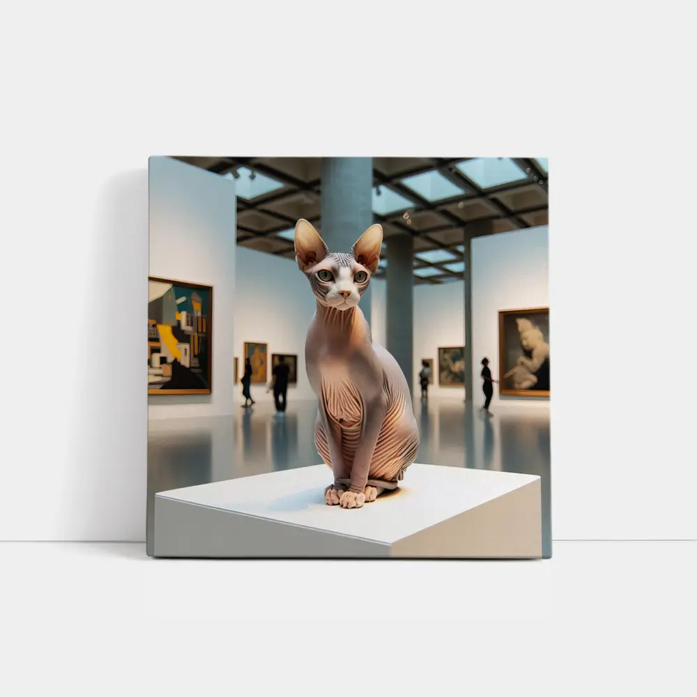Sphynx Cat Sitting in Art Gallery – Wall Art