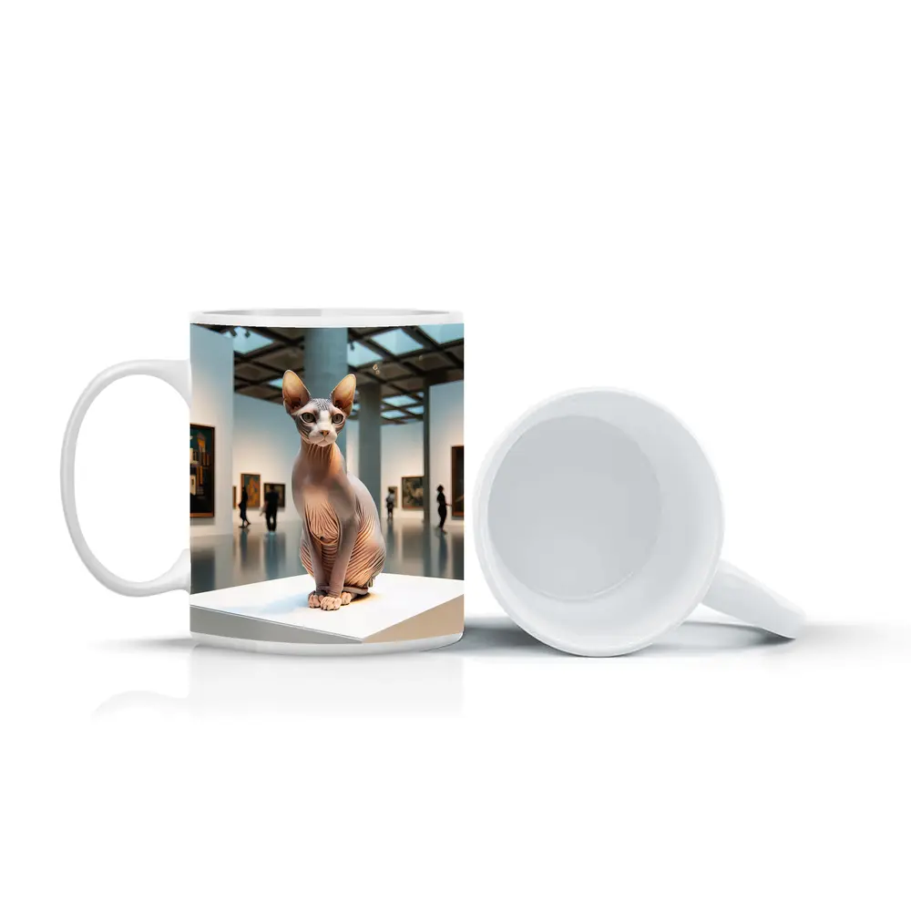 Sphynx Cat Sitting in Art Gallery – Mugs