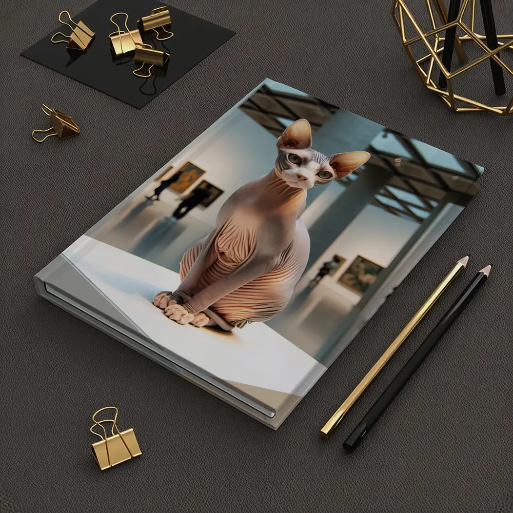 Sphynx Cat Sitting in Art Gallery – Notebooks