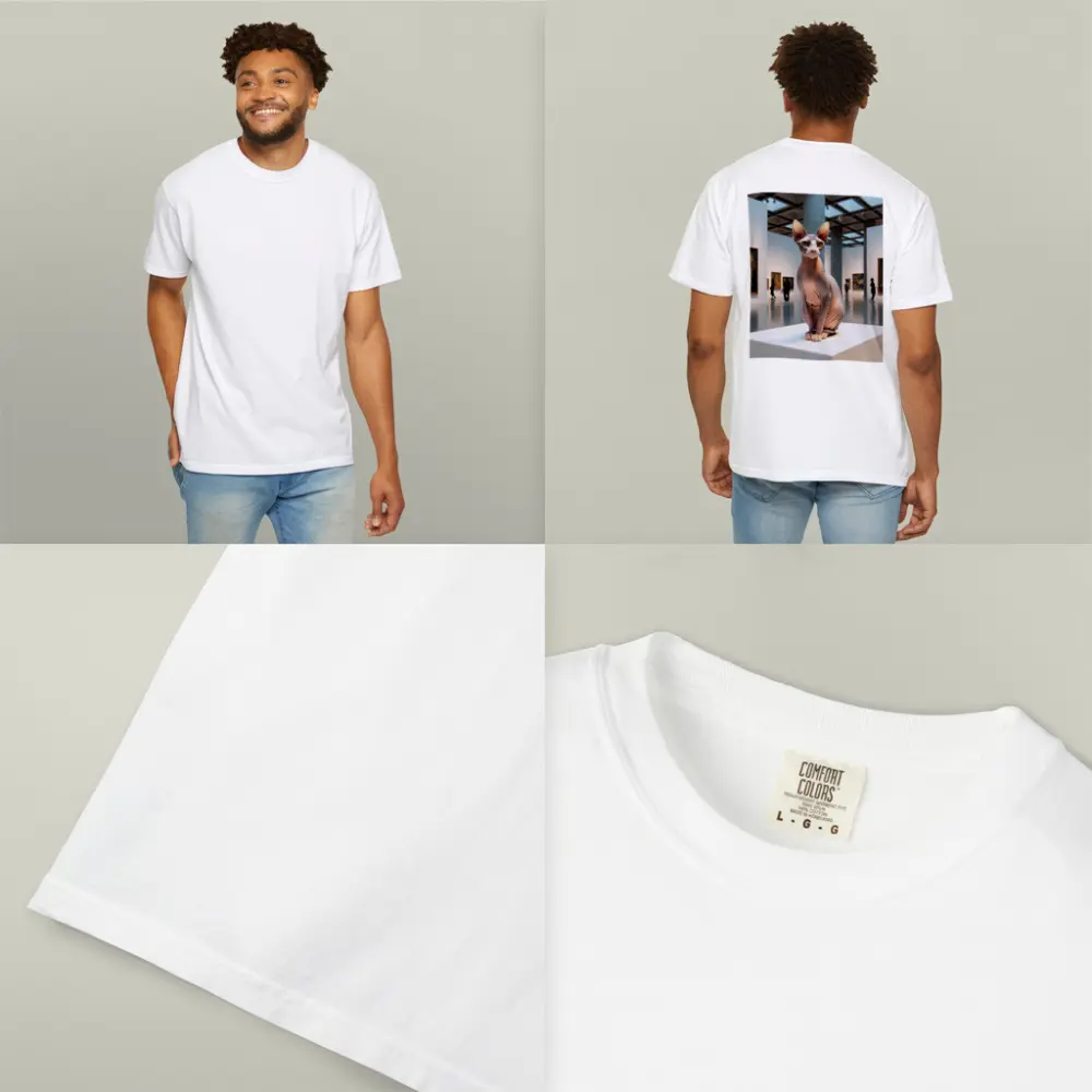 Sphynx Cat Sitting in Art Gallery – T-Shirts