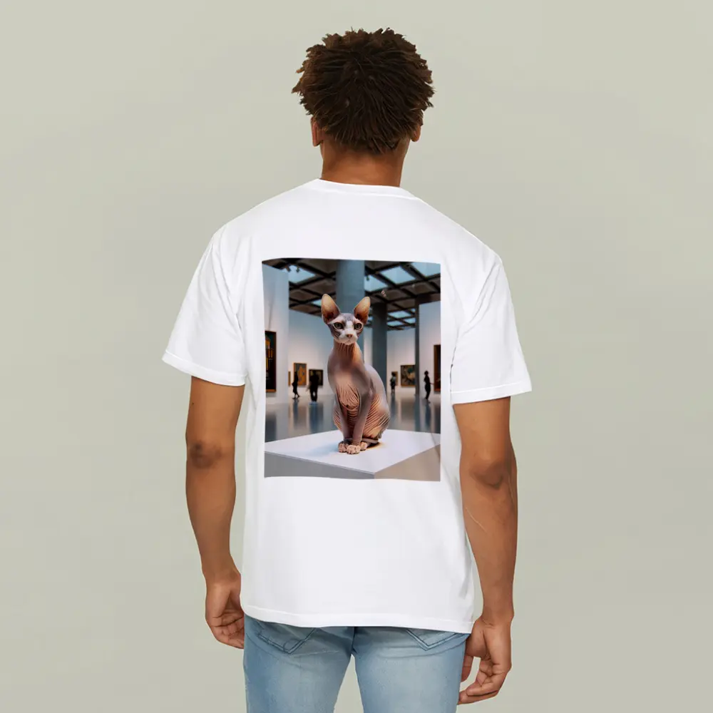 Sphynx Cat Sitting in Art Gallery – T-Shirts