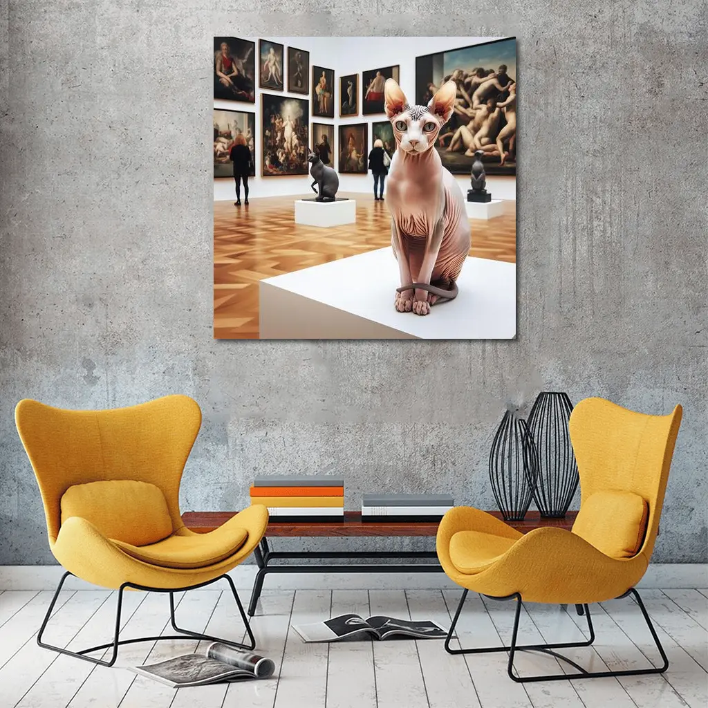 Sphynx Cat Sitting In Art Gallery – Wall Art