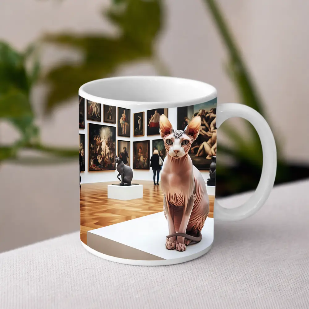 Sphynx Cat Sitting In Art Gallery – Mugs
