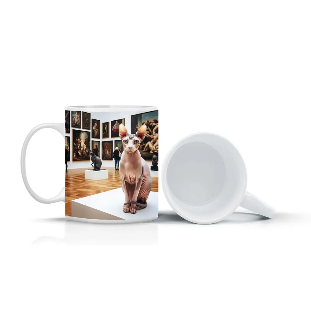 Sphynx Cat Sitting In Art Gallery – Mugs