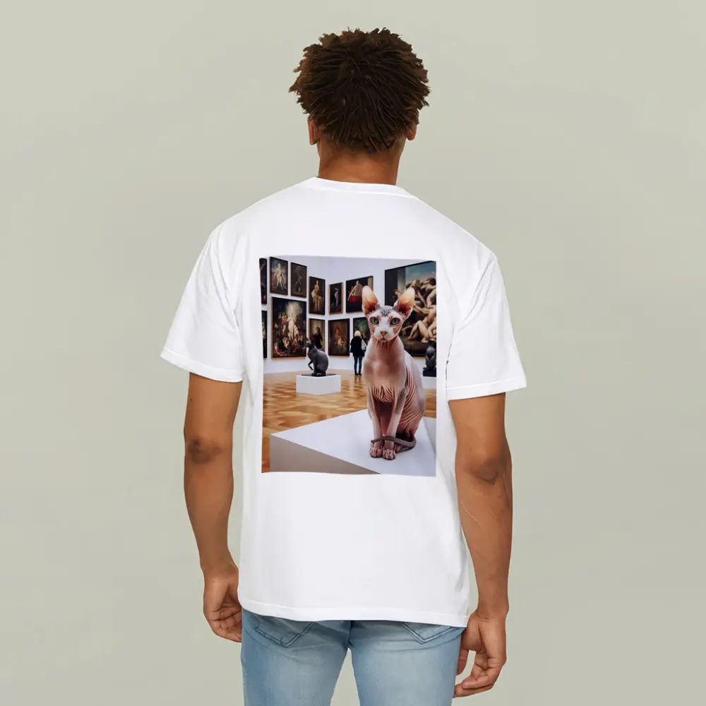 Sphynx Cat Sitting In Art Gallery – T-Shirts