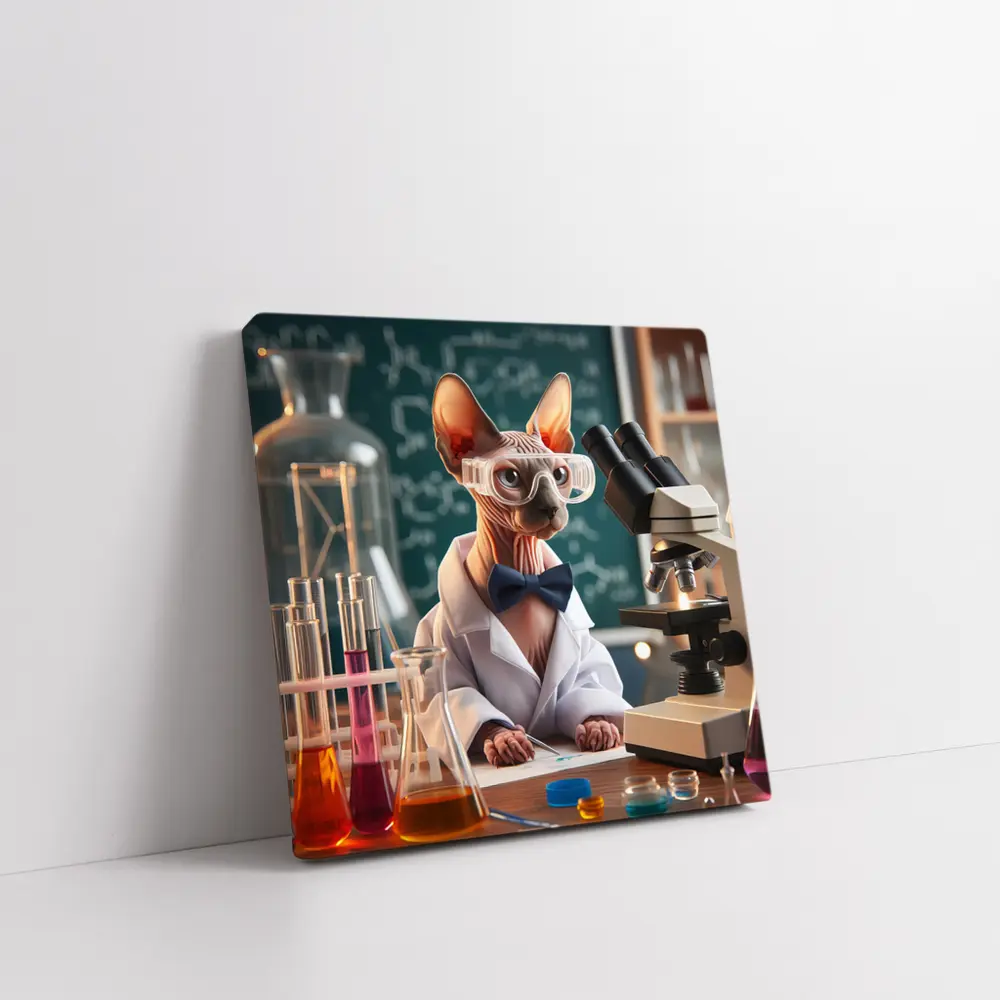Sphynx Cat Scientist Laboratory Funny Portrait – Wall Art