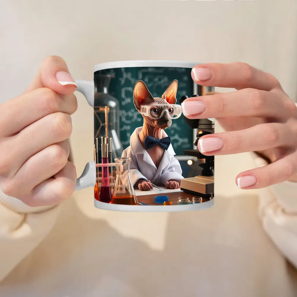 Sphynx Cat Scientist Laboratory Funny Portrait – Mugs
