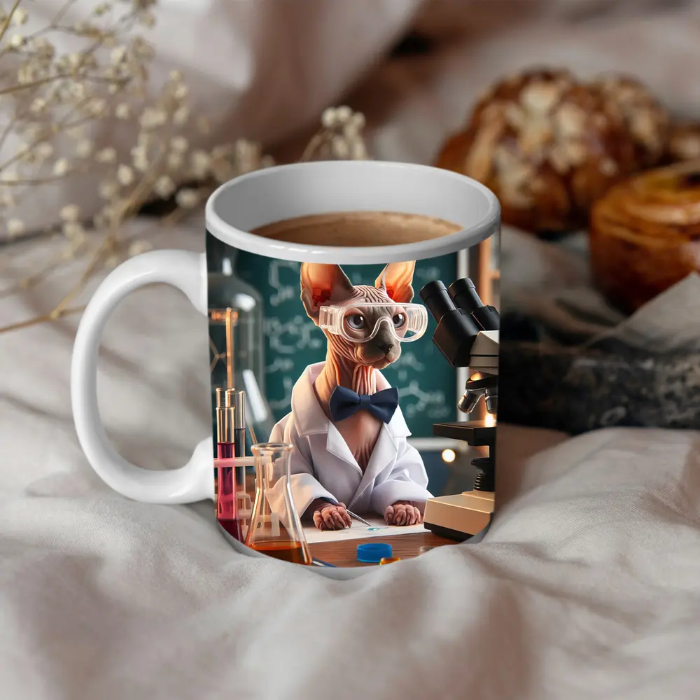 Sphynx Cat Scientist Laboratory Funny Portrait – Mugs