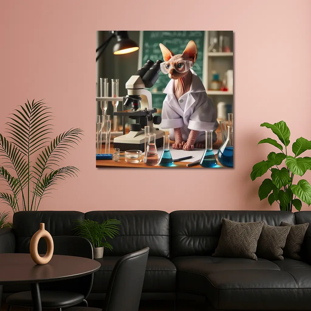 Sphynx Cat Scientist In Laboratory Setting – Wall Art