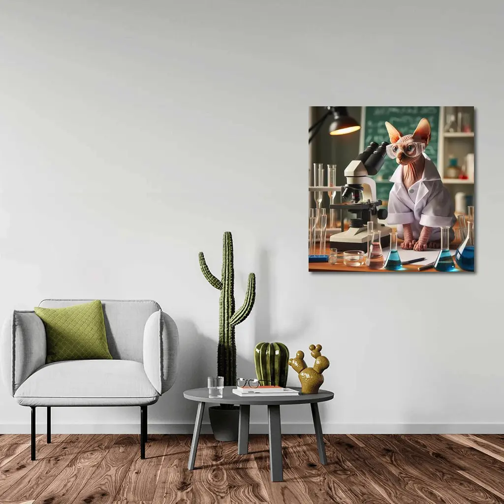 Sphynx Cat Scientist In Laboratory Setting – Wall Art