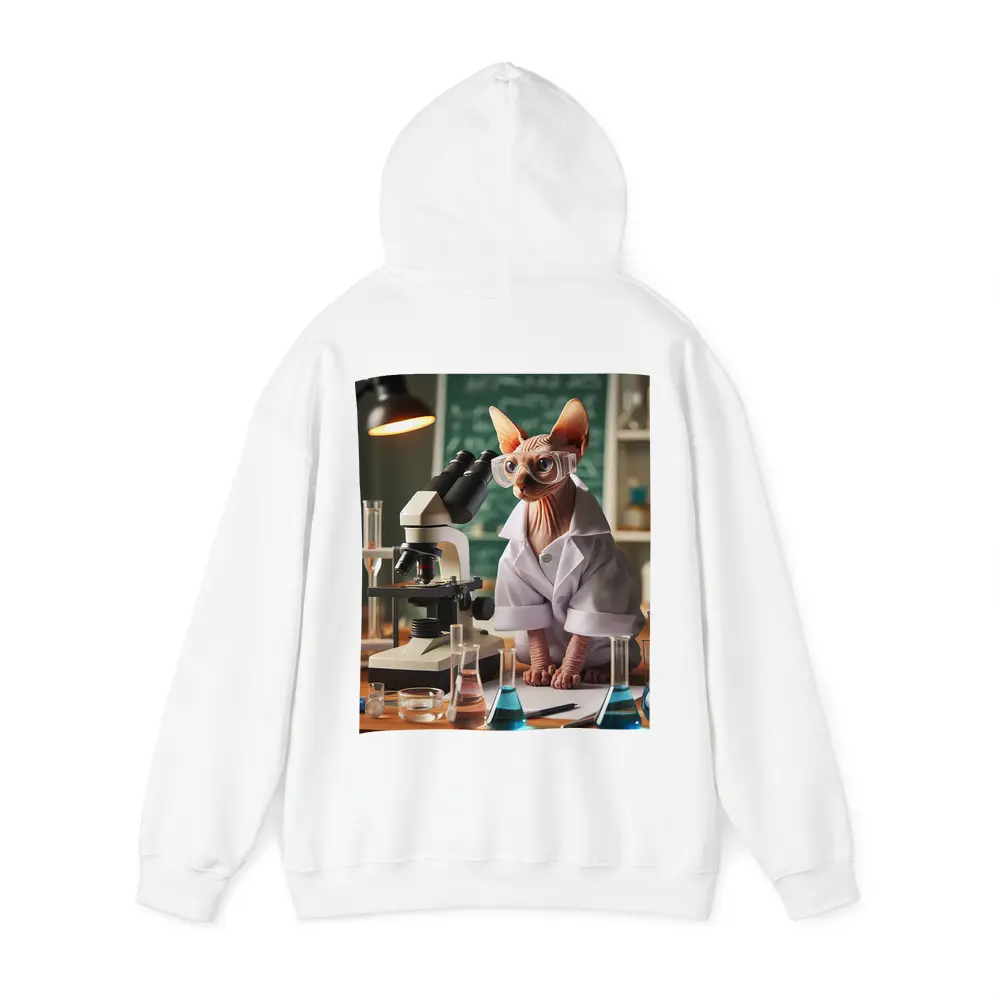 Sphynx Cat Scientist In Laboratory Setting – Hoodies