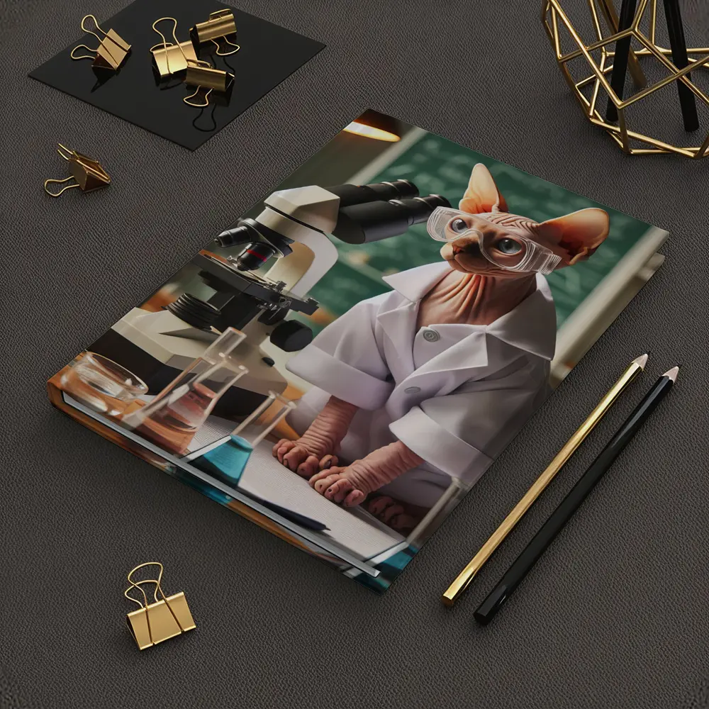 Sphynx Cat Scientist In Laboratory Setting – Notebooks
