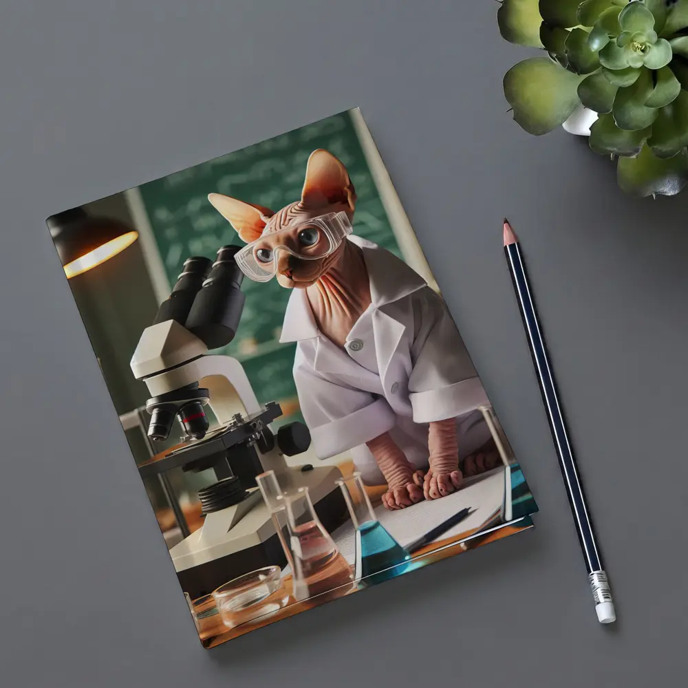 Sphynx Cat Scientist In Laboratory Setting – Notebooks