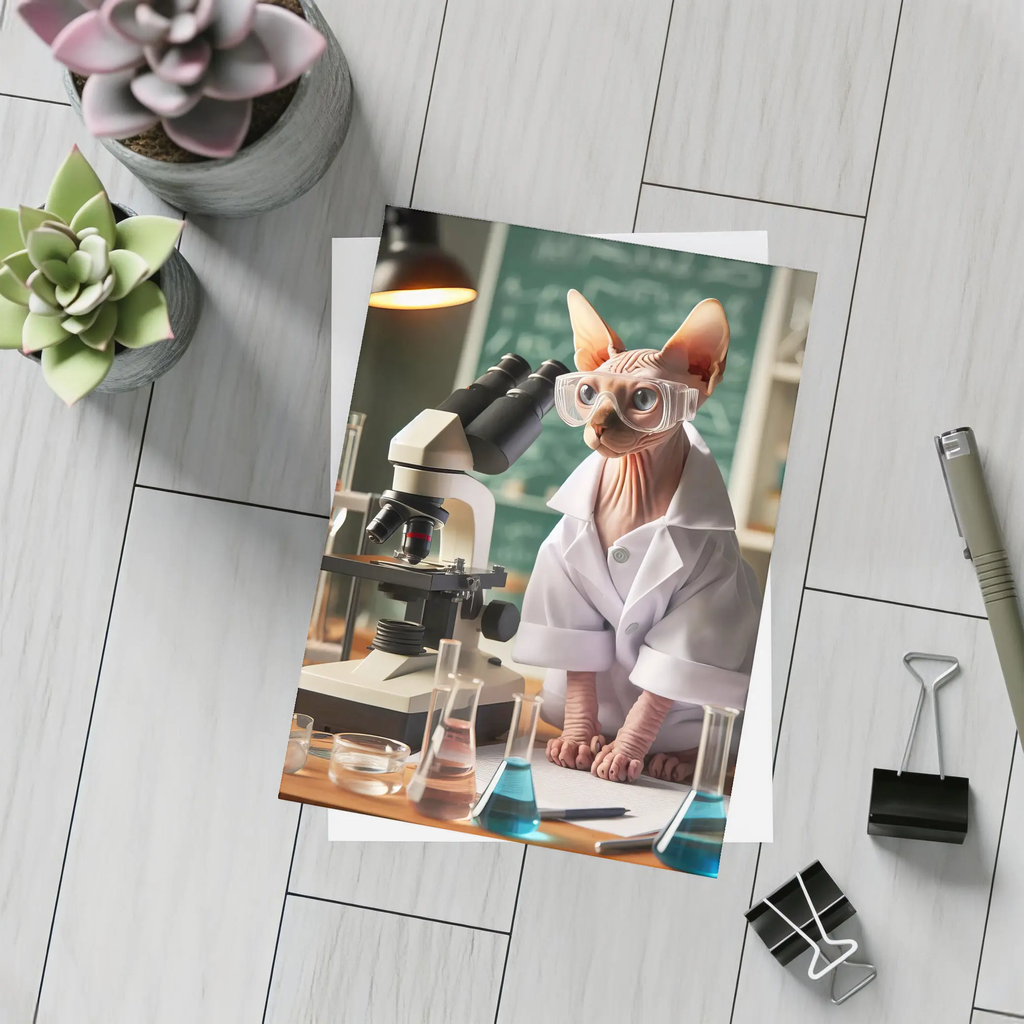 Sphynx Cat Scientist In Laboratory Setting – Postcards