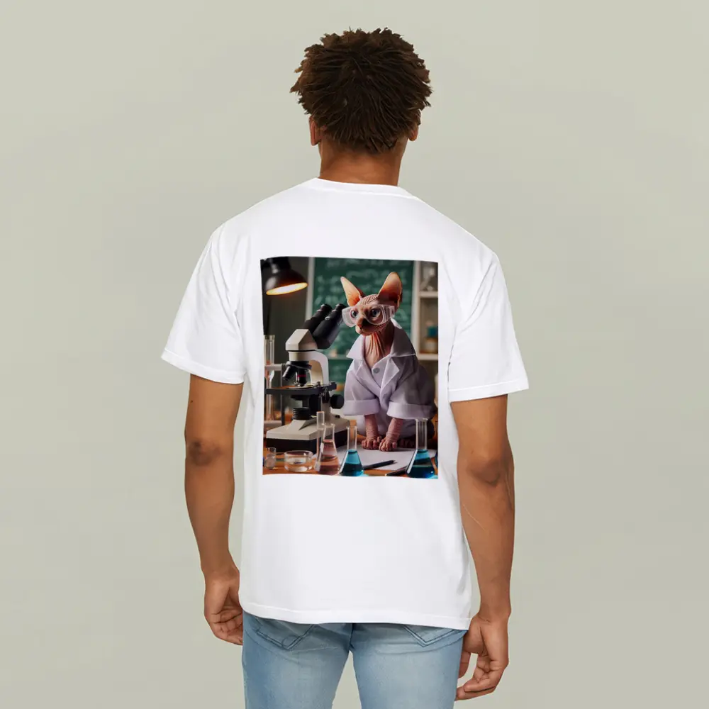 Sphynx Cat Scientist In Laboratory Setting – T-Shirts