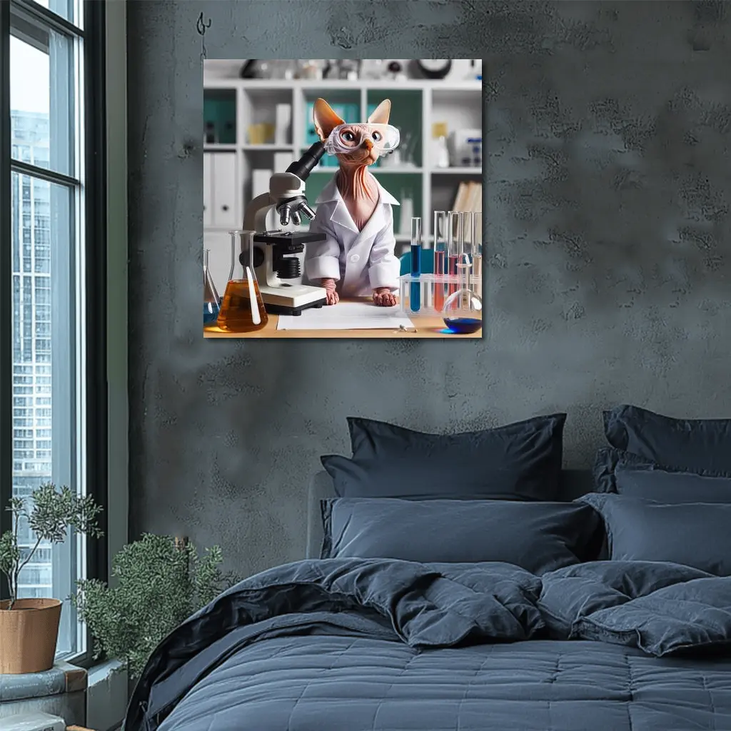 Sphynx Cat Scientist Laboratory Microscope Art – Wall Art