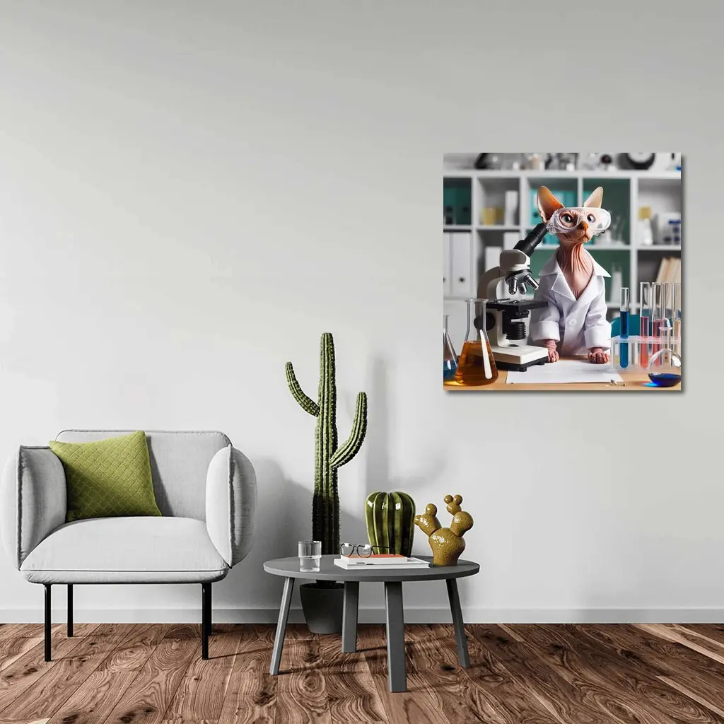 Sphynx Cat Scientist Laboratory Microscope Art – Wall Art