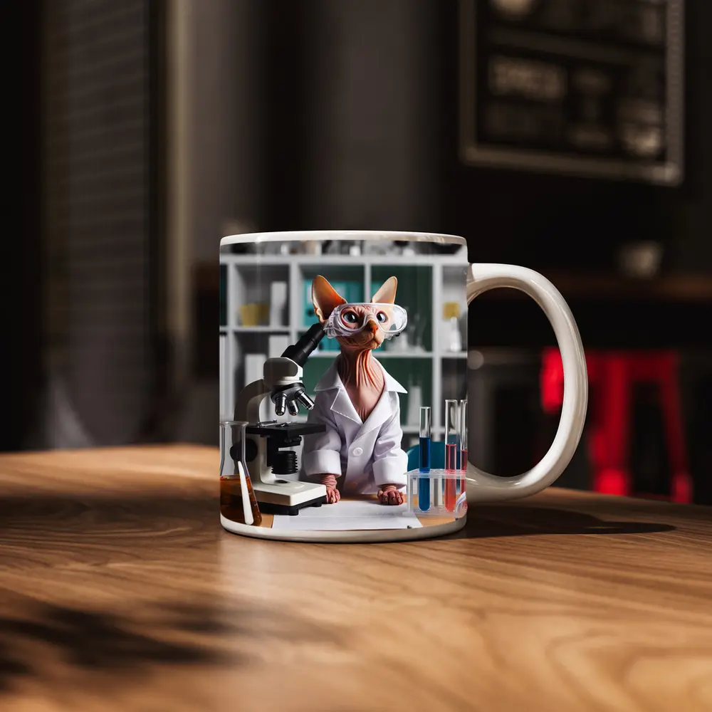 Sphynx Cat Scientist Laboratory Microscope Art – Mugs