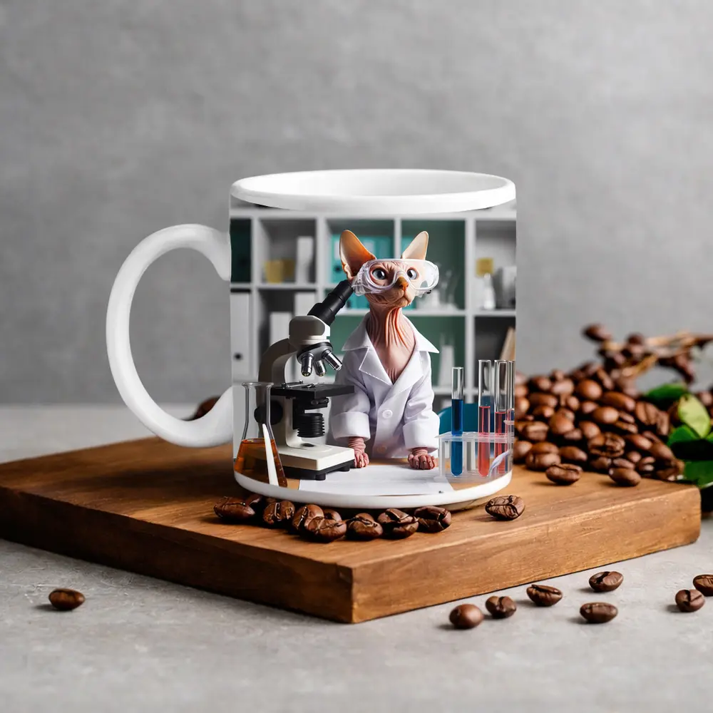 Sphynx Cat Scientist Laboratory Microscope Art – Mugs