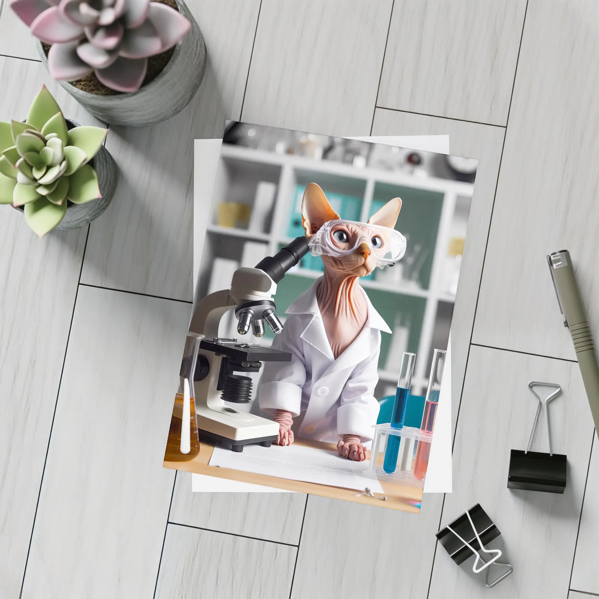 Sphynx Cat Scientist Laboratory Microscope Art – Postcards