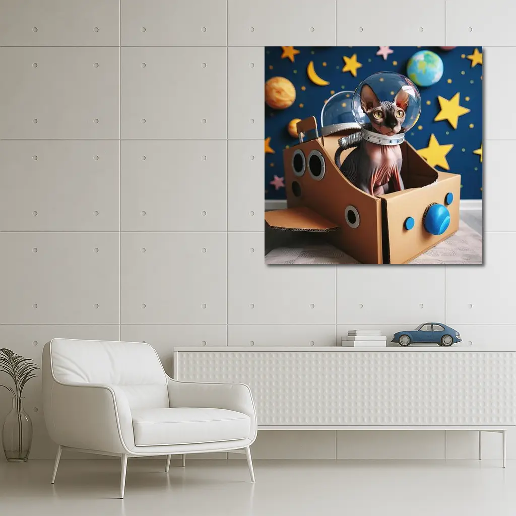 Sphynx Cat Astronaut Cardboard Rocket Space – Wall Art
