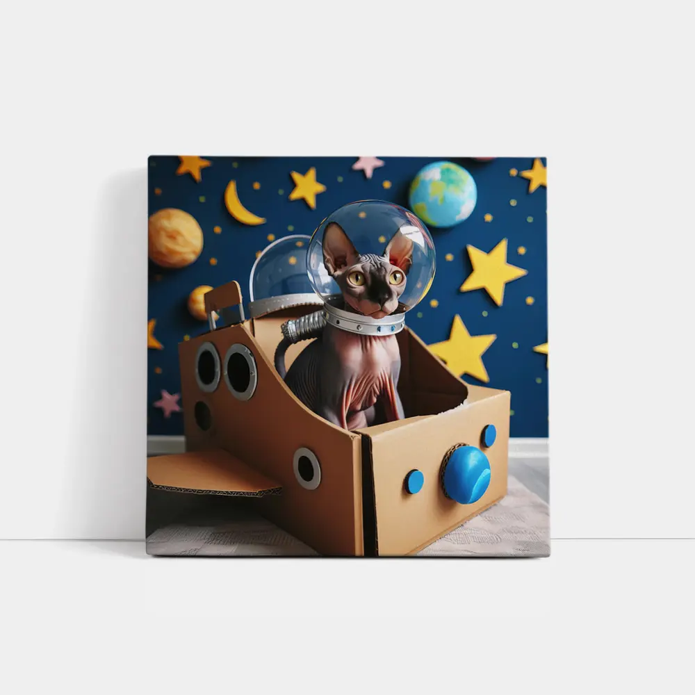 Sphynx Cat Astronaut Cardboard Rocket Space – Wall Art