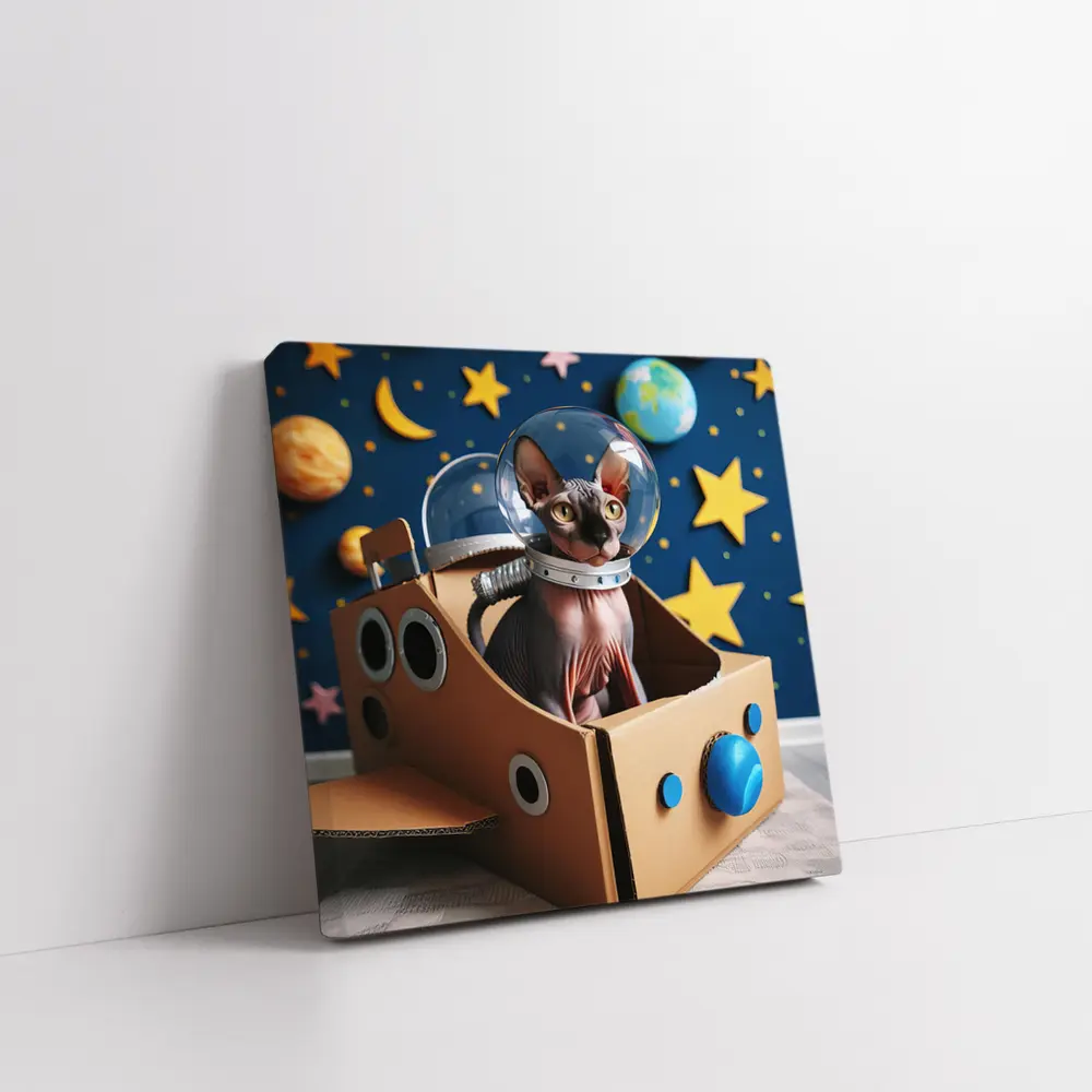 Sphynx Cat Astronaut Cardboard Rocket Space – Wall Art