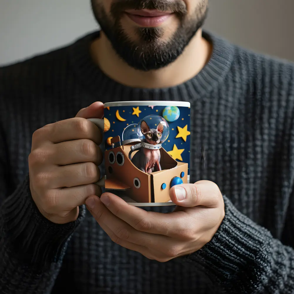 Sphynx Cat Astronaut Cardboard Rocket Space – Mugs