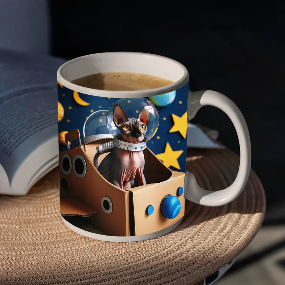 Sphynx Cat Astronaut Cardboard Rocket Space – Mugs
