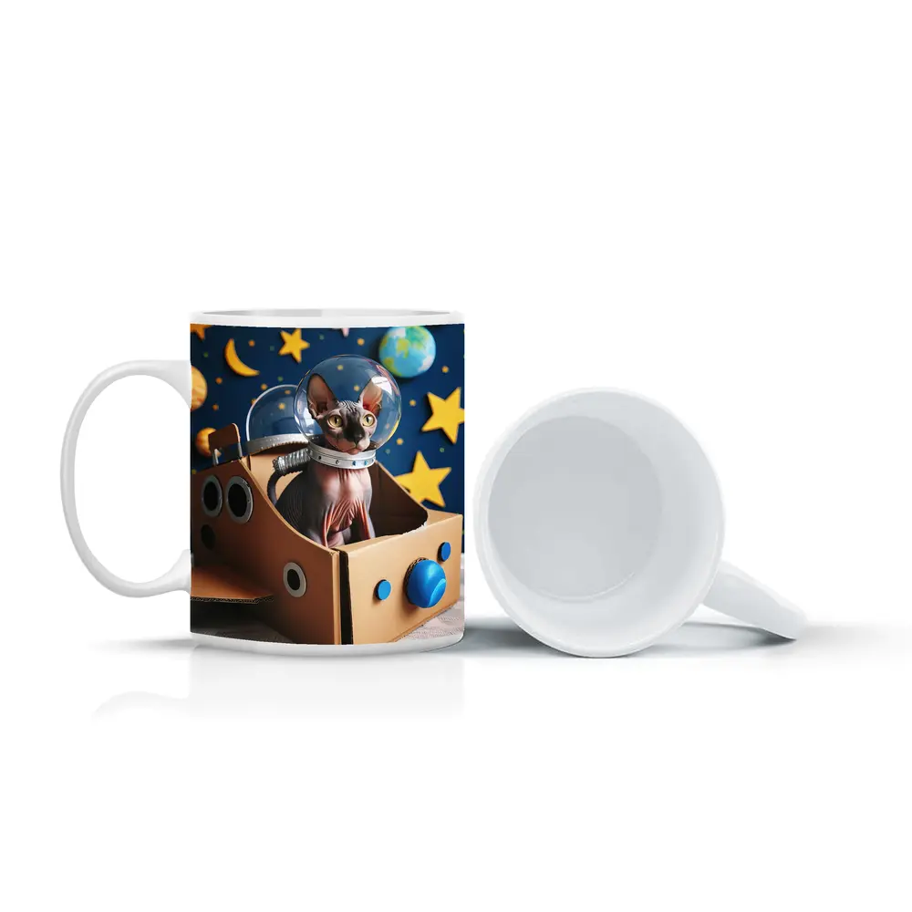 Sphynx Cat Astronaut Cardboard Rocket Space – Mugs