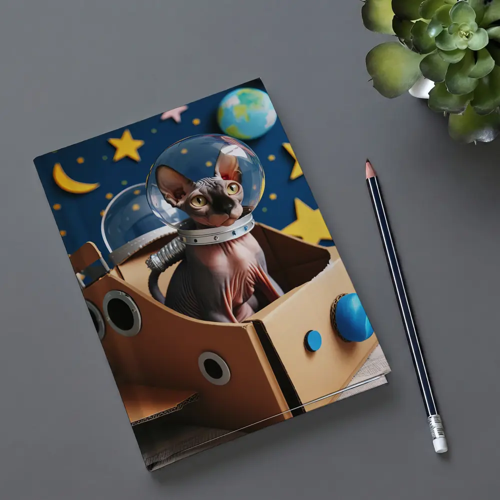Sphynx Cat Astronaut Cardboard Rocket Space – Notebooks