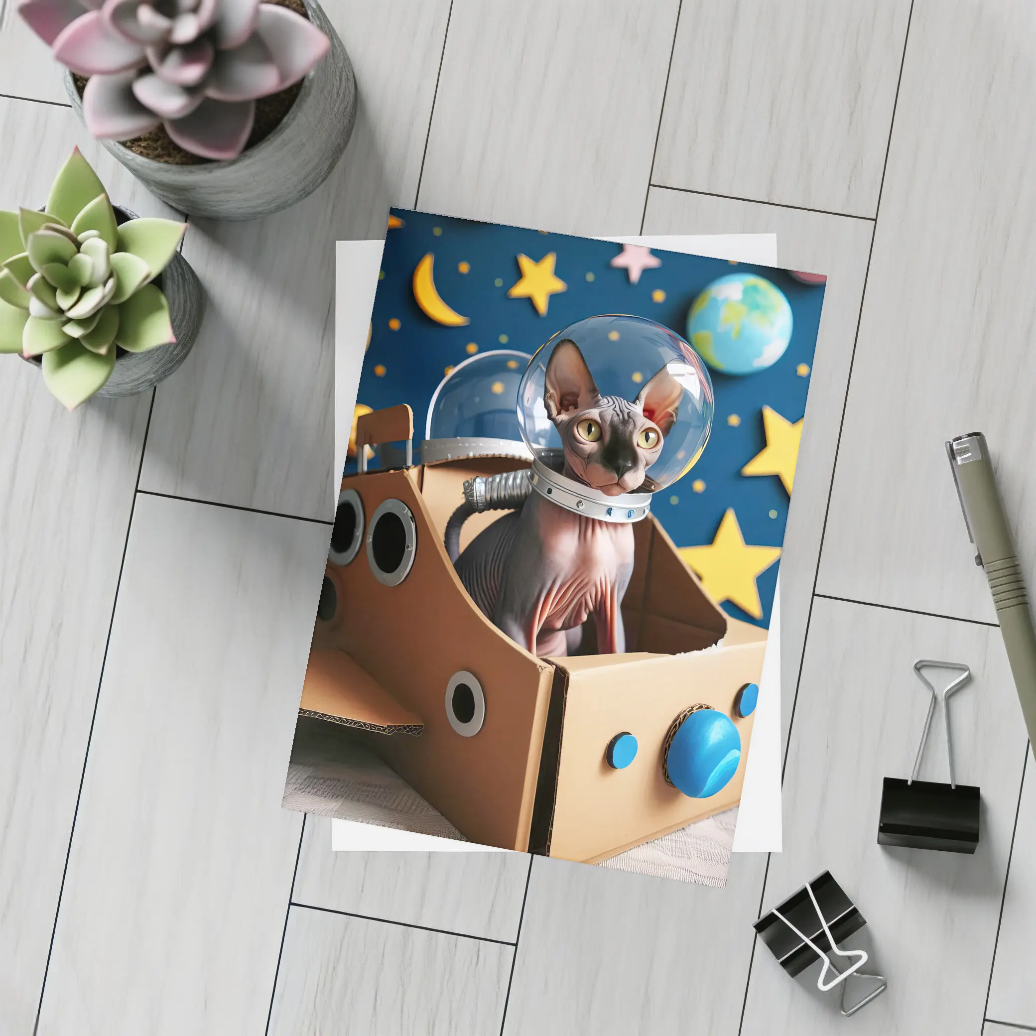 Sphynx Cat Astronaut Cardboard Rocket Space – Postcards