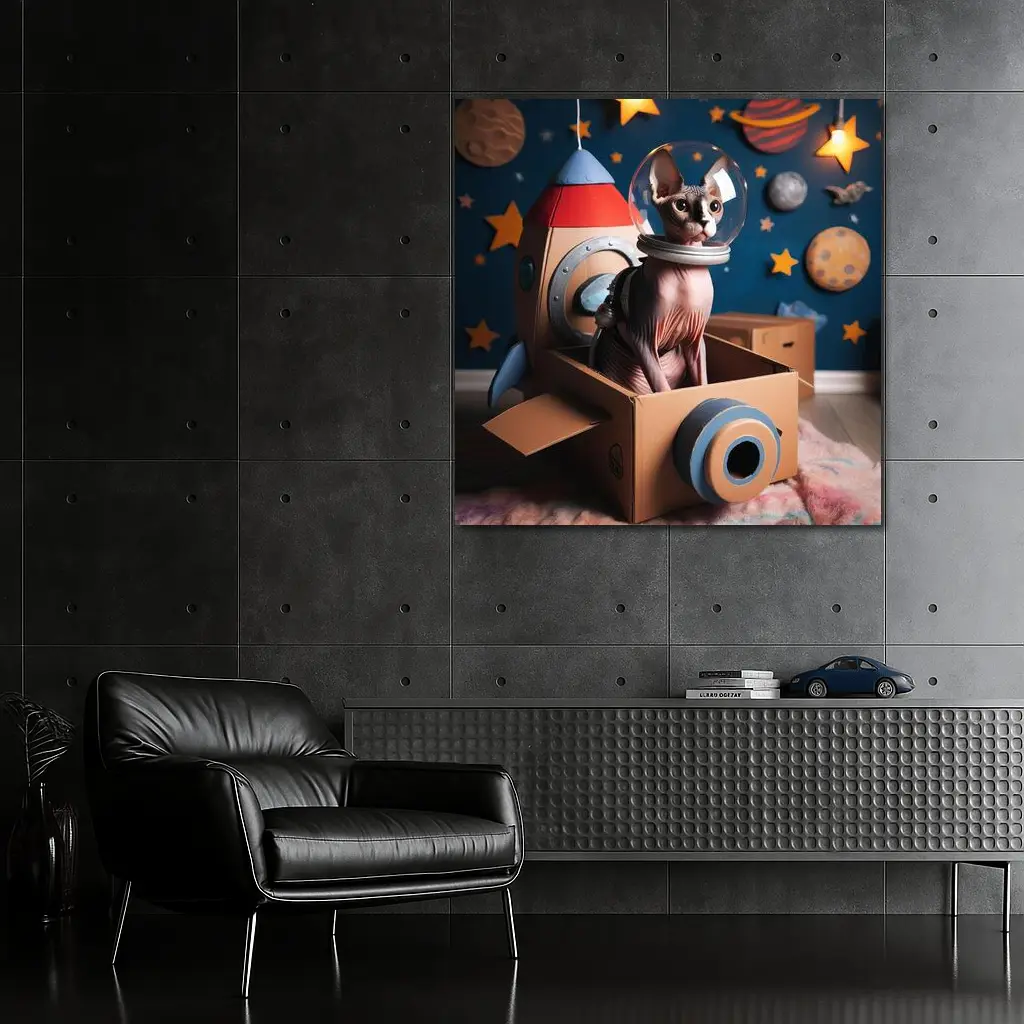 Sphynx Cat Astronaut Cardboard Rocket Space – Wall Art