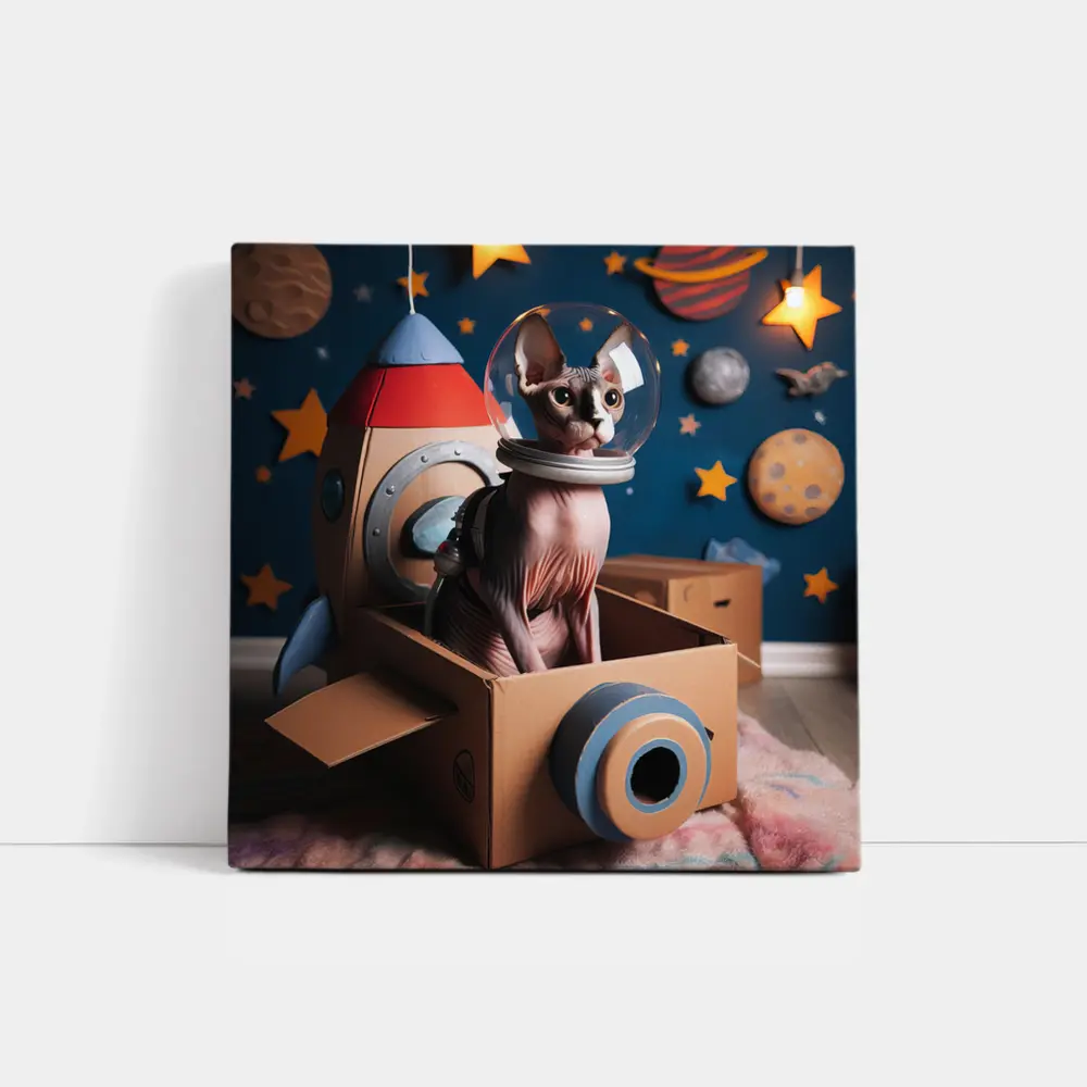 Sphynx Cat Astronaut Cardboard Rocket Space – Wall Art