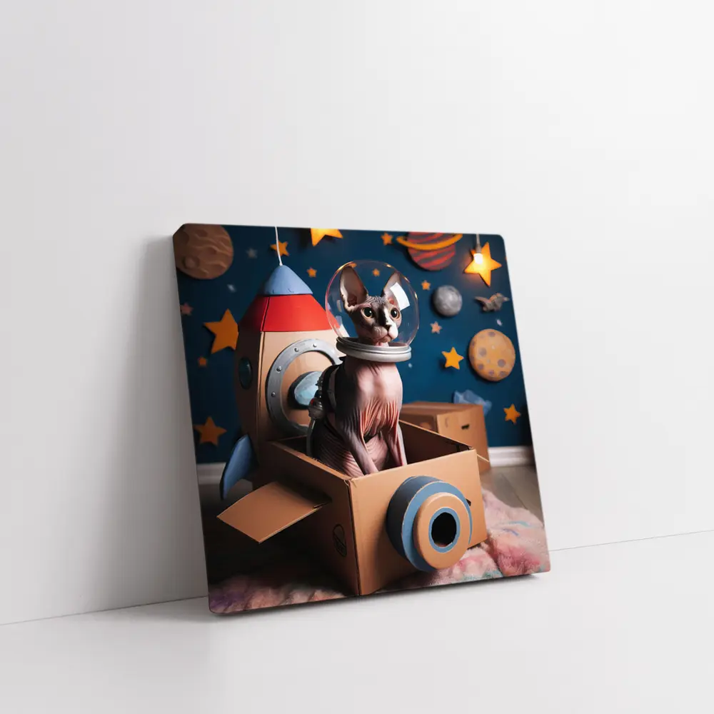 Sphynx Cat Astronaut Cardboard Rocket Space – Wall Art