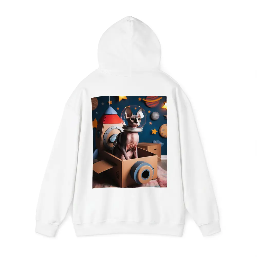 Sphynx Cat Astronaut Cardboard Rocket Space – Hoodies
