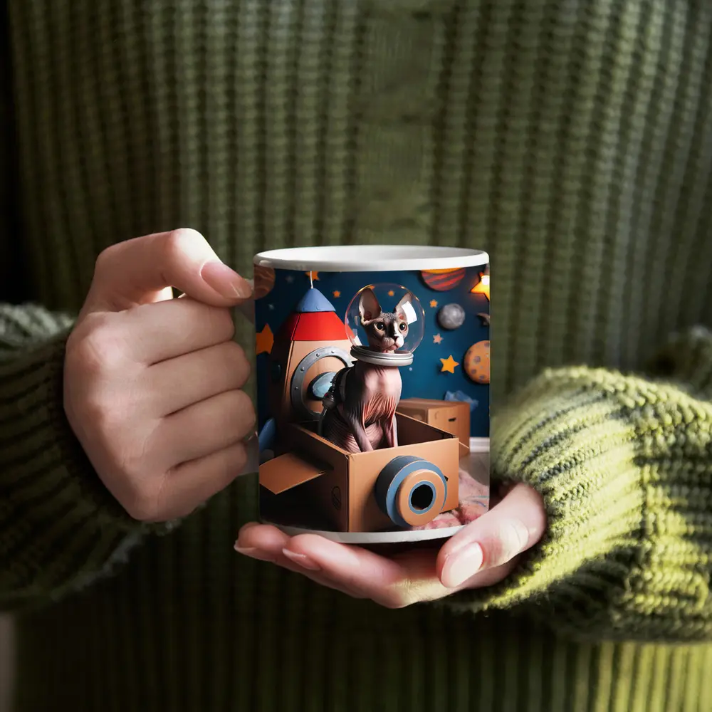 Sphynx Cat Astronaut Cardboard Rocket Space – Mugs