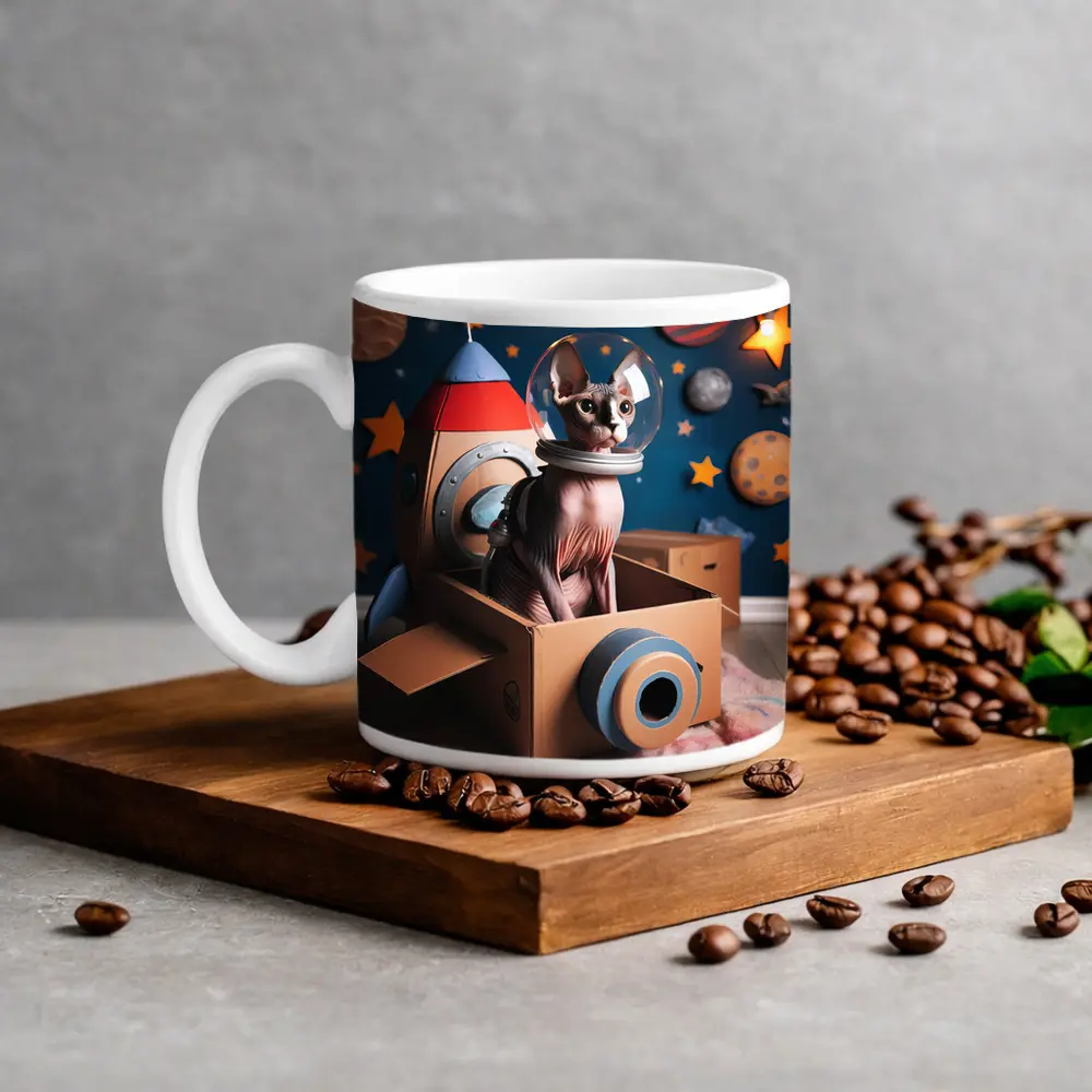 Sphynx Cat Astronaut Cardboard Rocket Space – Mugs