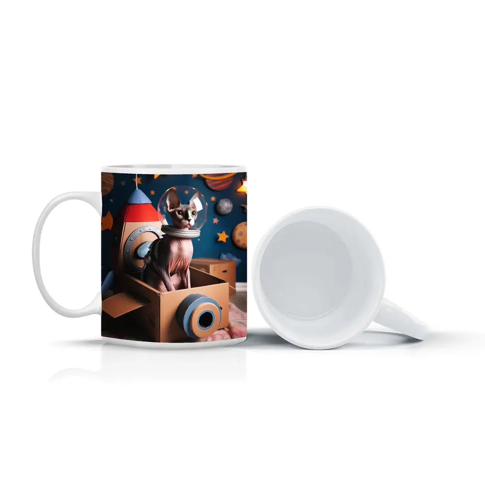 Sphynx Cat Astronaut Cardboard Rocket Space – Mugs