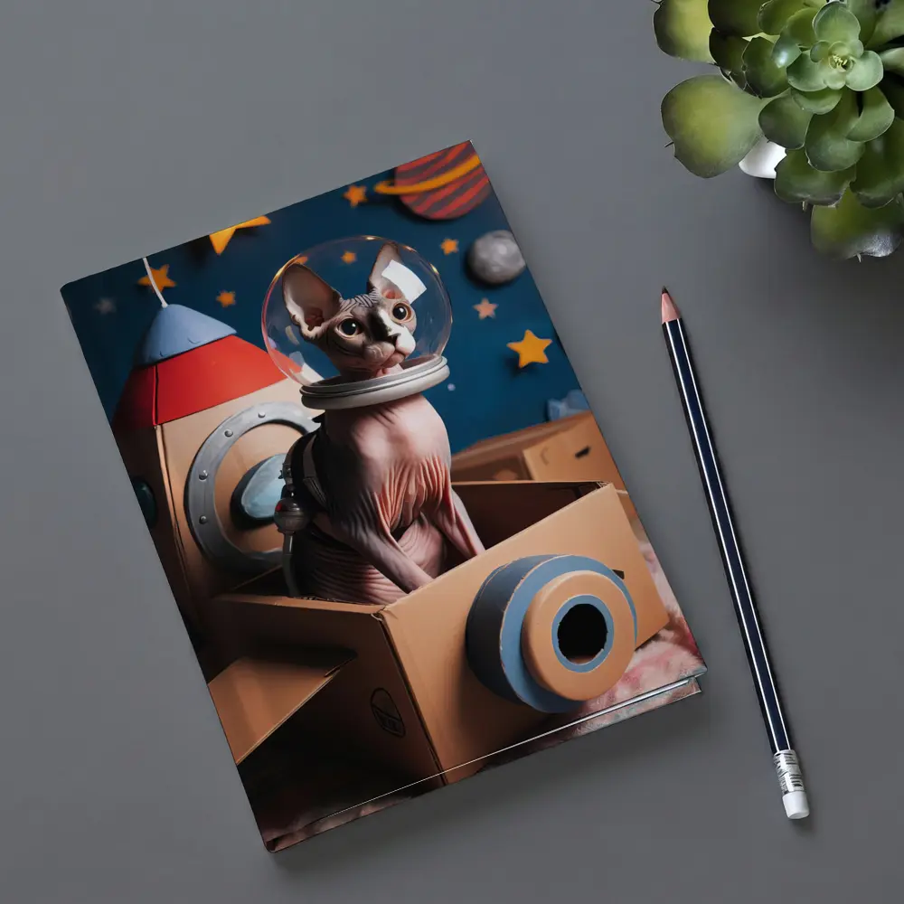 Sphynx Cat Astronaut Cardboard Rocket Space – Notebooks