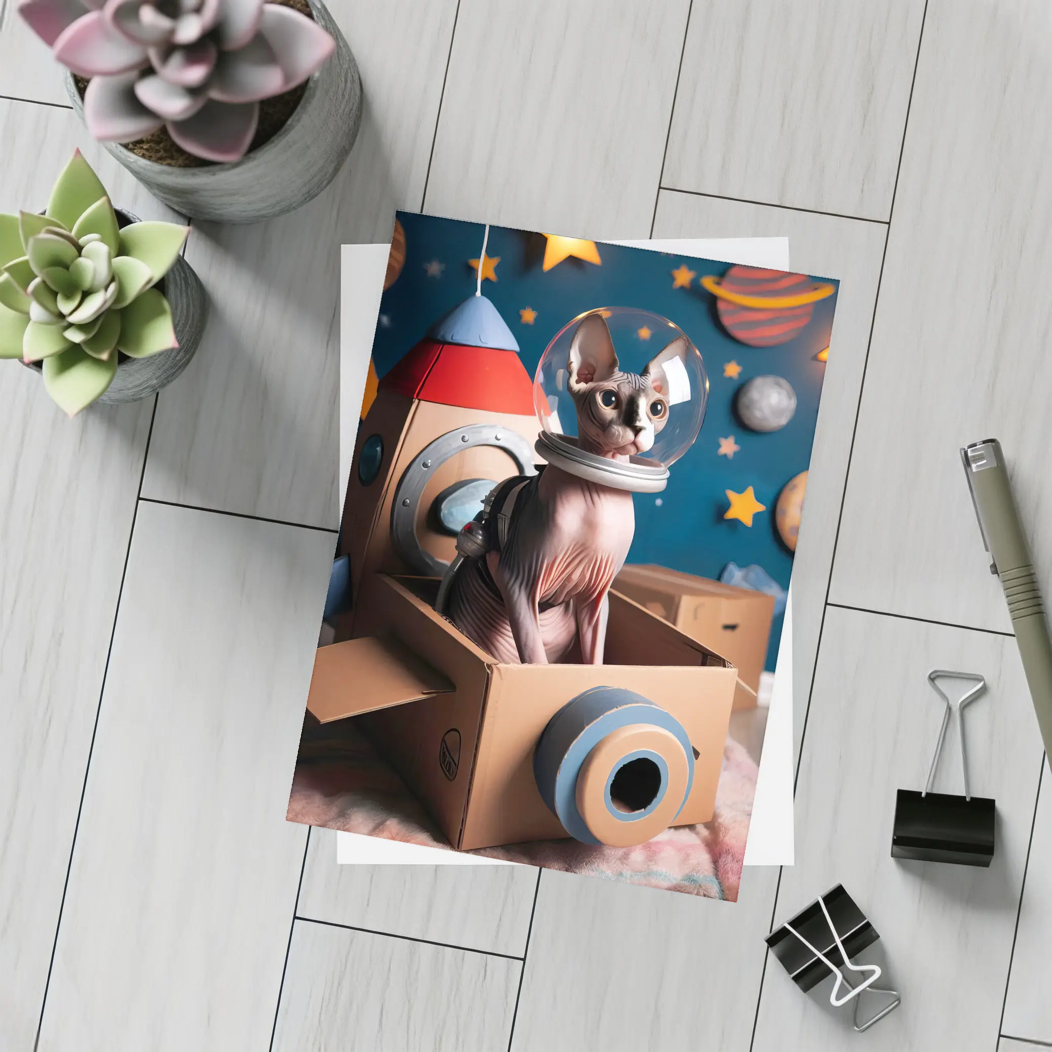 Sphynx Cat Astronaut Cardboard Rocket Space – Postcards
