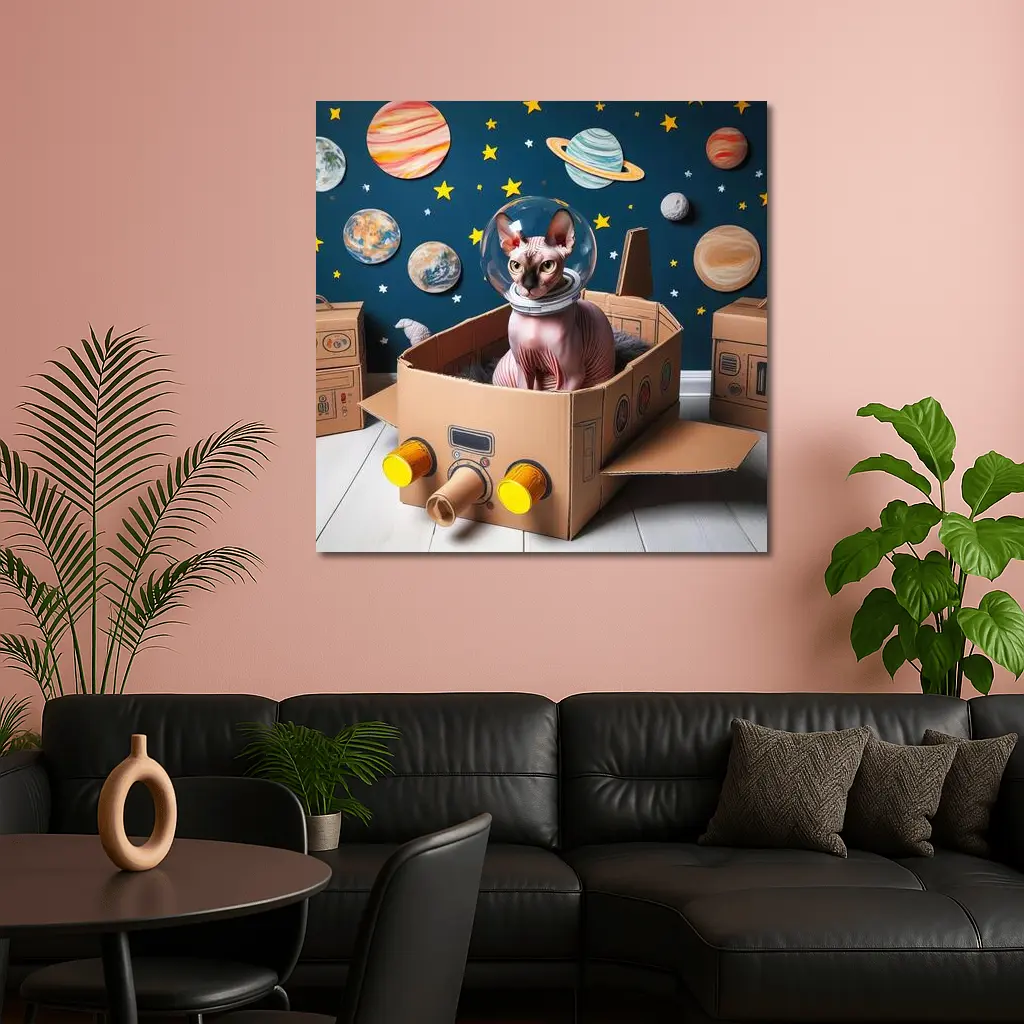 Sphynx Cat Astronaut Cardboard Rocket Space – Wall Art