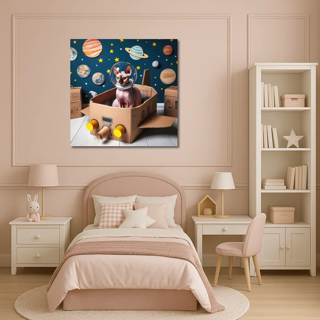 Sphynx Cat Astronaut Cardboard Rocket Space – Wall Art