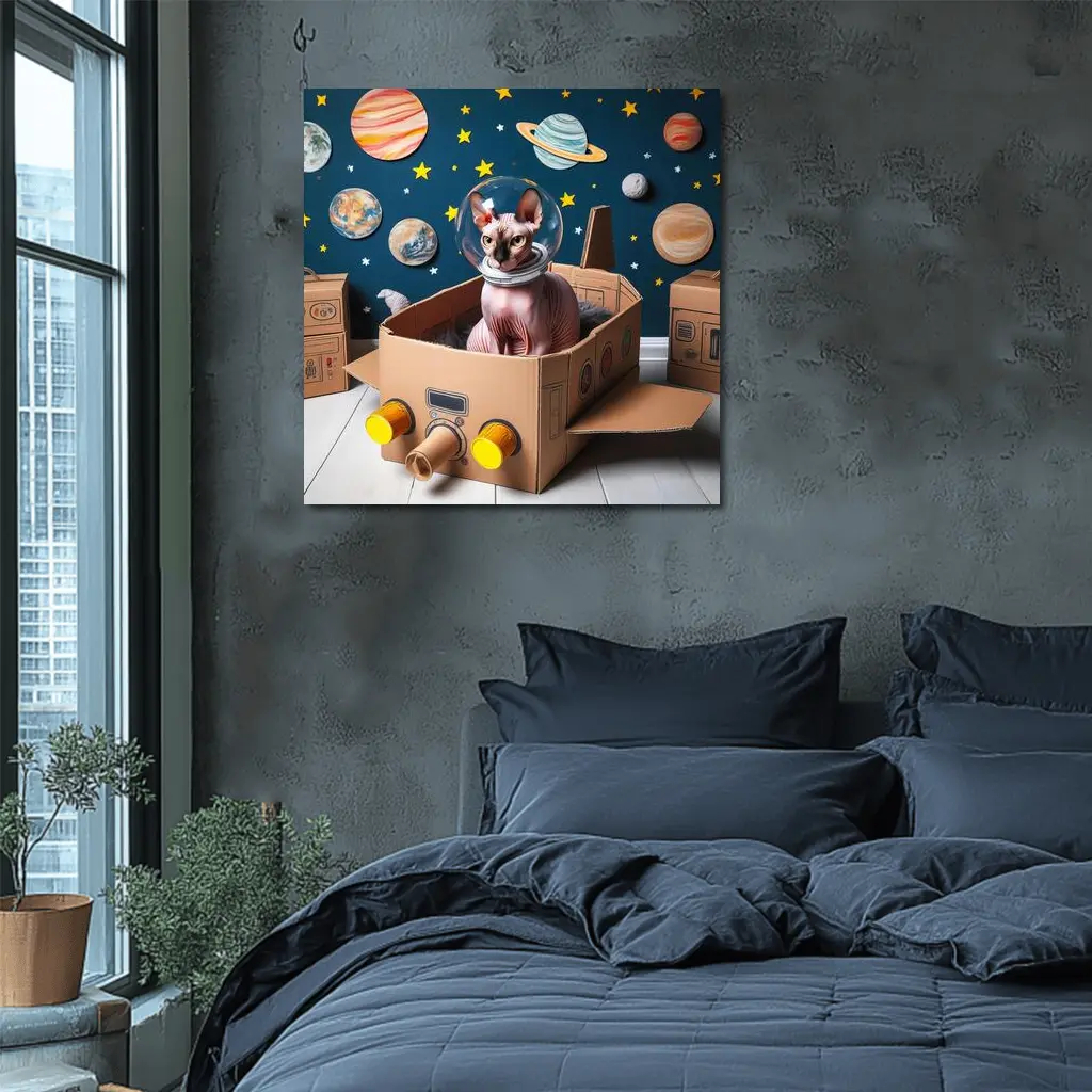 Sphynx Cat Astronaut Cardboard Rocket Space – Wall Art