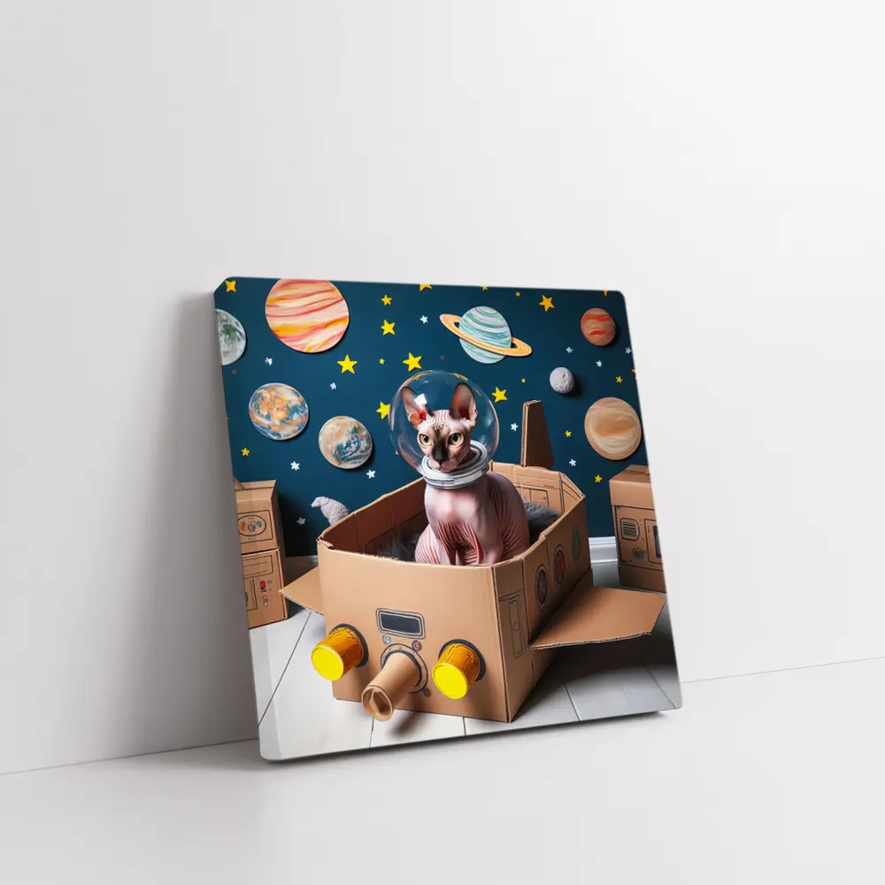 Sphynx Cat Astronaut Cardboard Rocket Space – Wall Art
