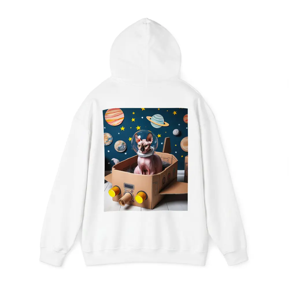 Sphynx Cat Astronaut Cardboard Rocket Space – Hoodies
