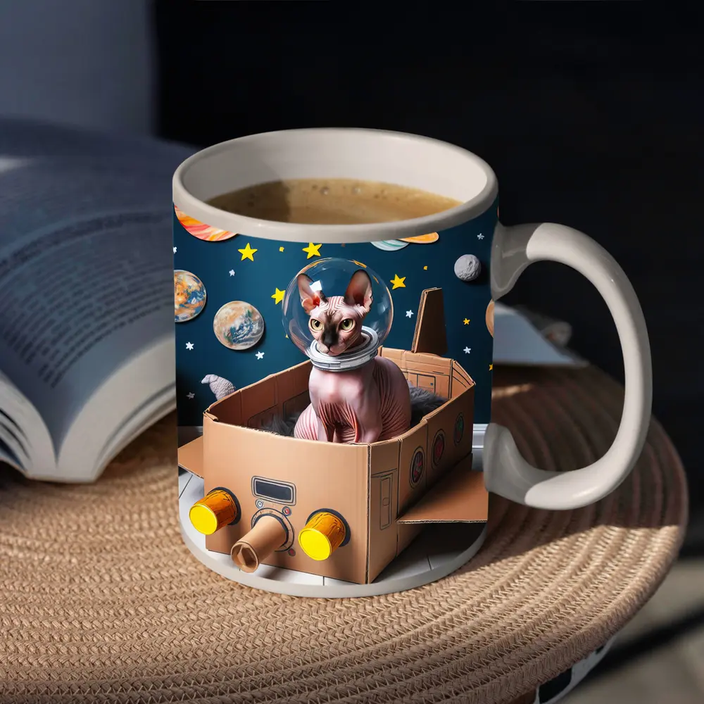 Sphynx Cat Astronaut Cardboard Rocket Space – Mugs