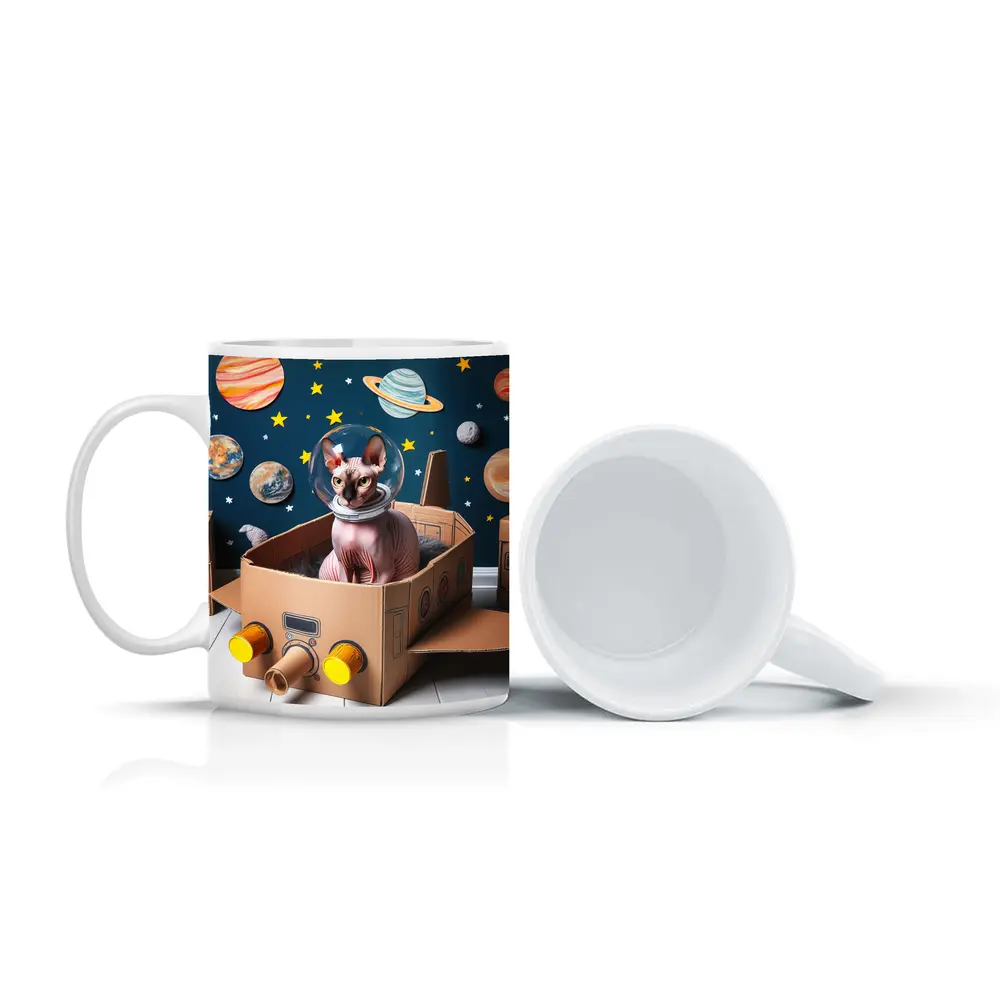 Sphynx Cat Astronaut Cardboard Rocket Space – Mugs
